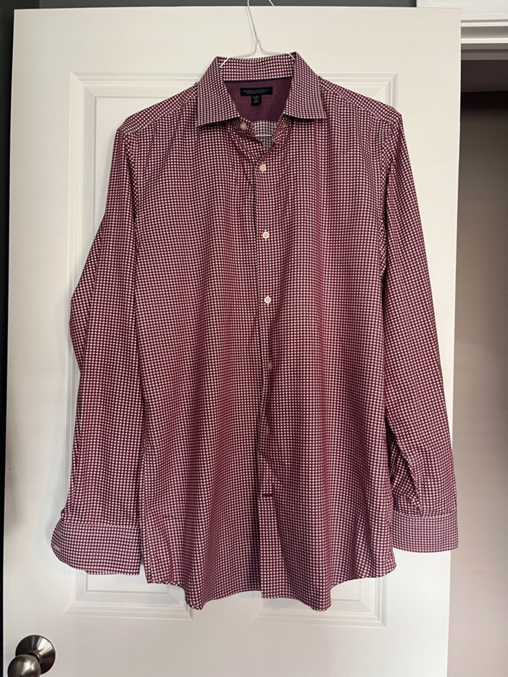 Banana Republic Maroon and White Micro-Check Dress Shirt